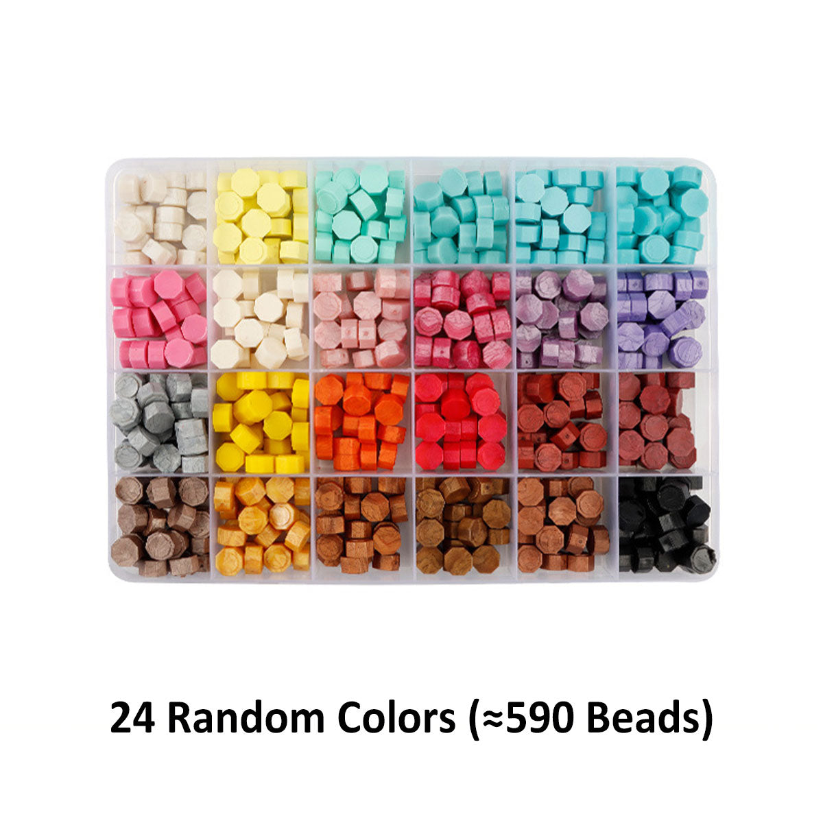 Sealing Wax Beads Transparent Box - Random 10/15/24 colors  METGIFT 24 Random Colors (190+ Stamps)  